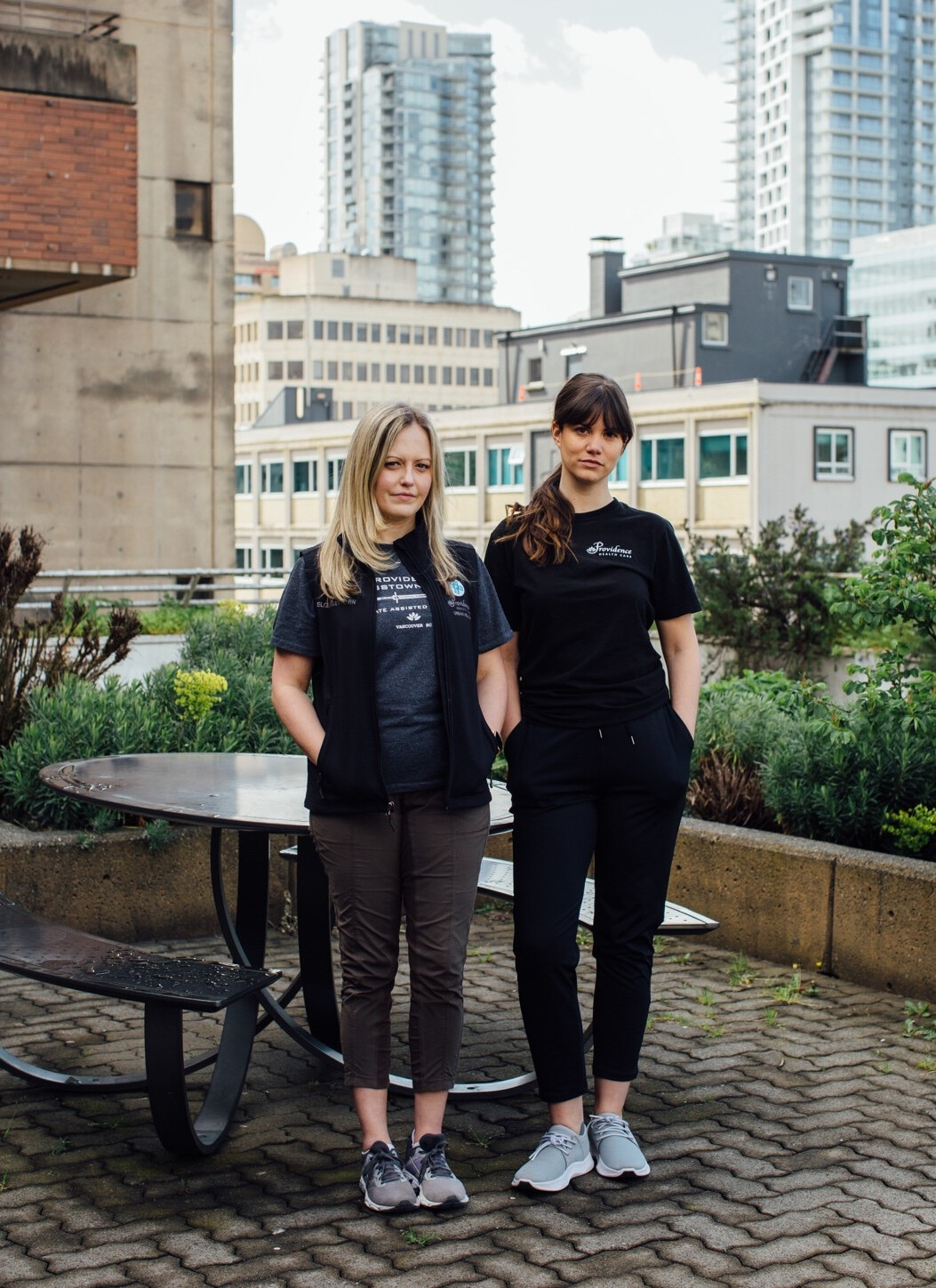  Photo of Liz Dogherty (left), Clinical Nurse Specialist at St. Paul’s Hospital, with colleague Carlin Patterson, Nurse Educator. Together, they opened the hospital’s overdose prevention site in February 2021. 